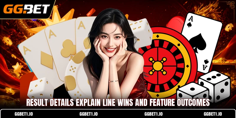 Result details explain line wins and feature outcomes Result details explain line wins and feature outcomes